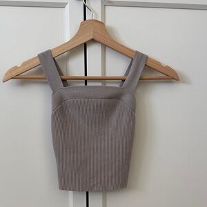 Abercrombie & Fitch Ribbed Square-Neck Crop Tank in Taupe